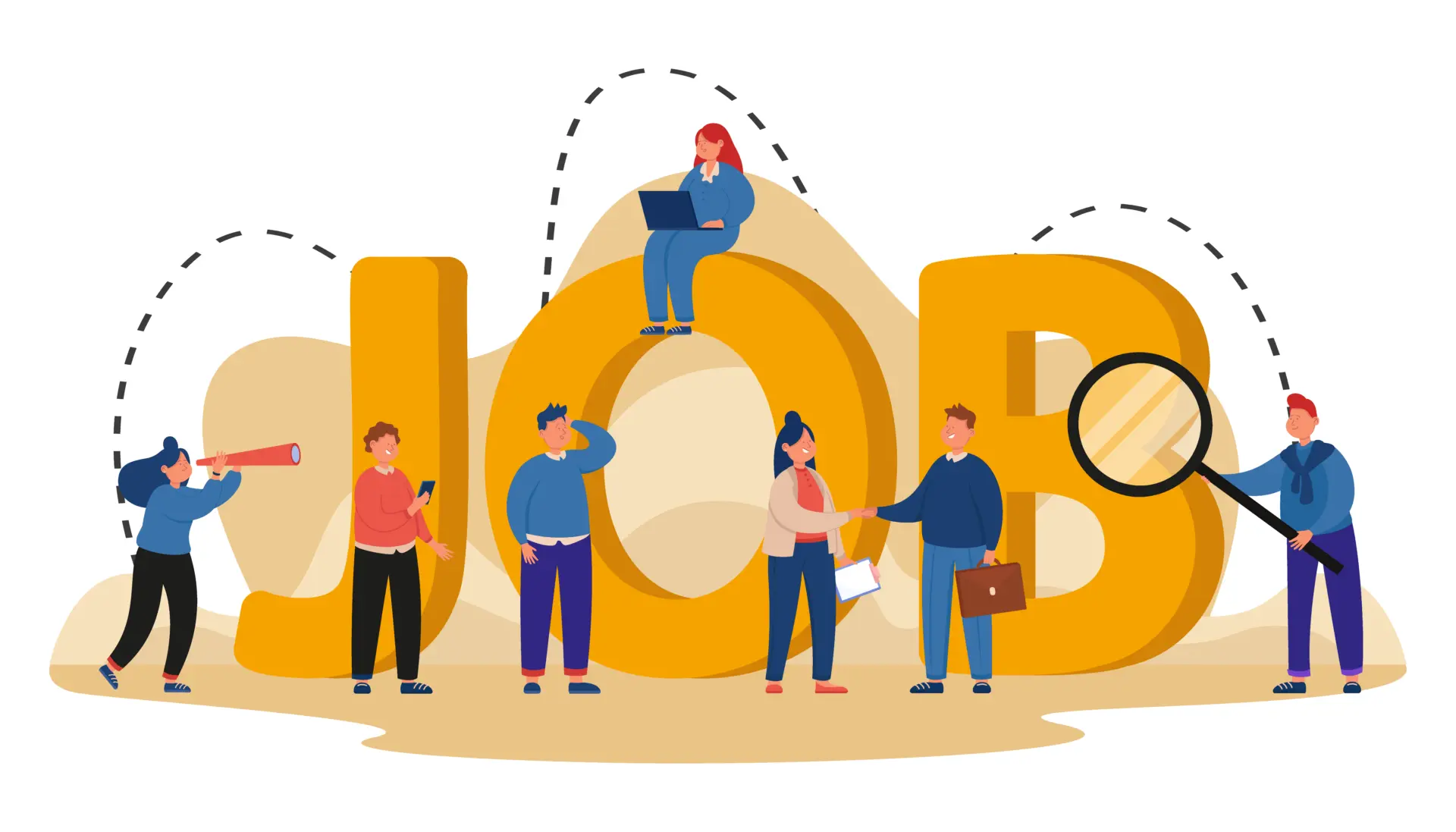 neuanfang-hamm Illustration von sieben Personen die vor dem Wort "Job" stehen